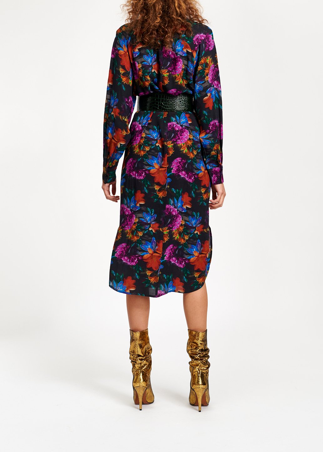 Robe chemise anthracite, bleue et orange à  imprimé floral RE—SSENTIEL seconde main photo 3