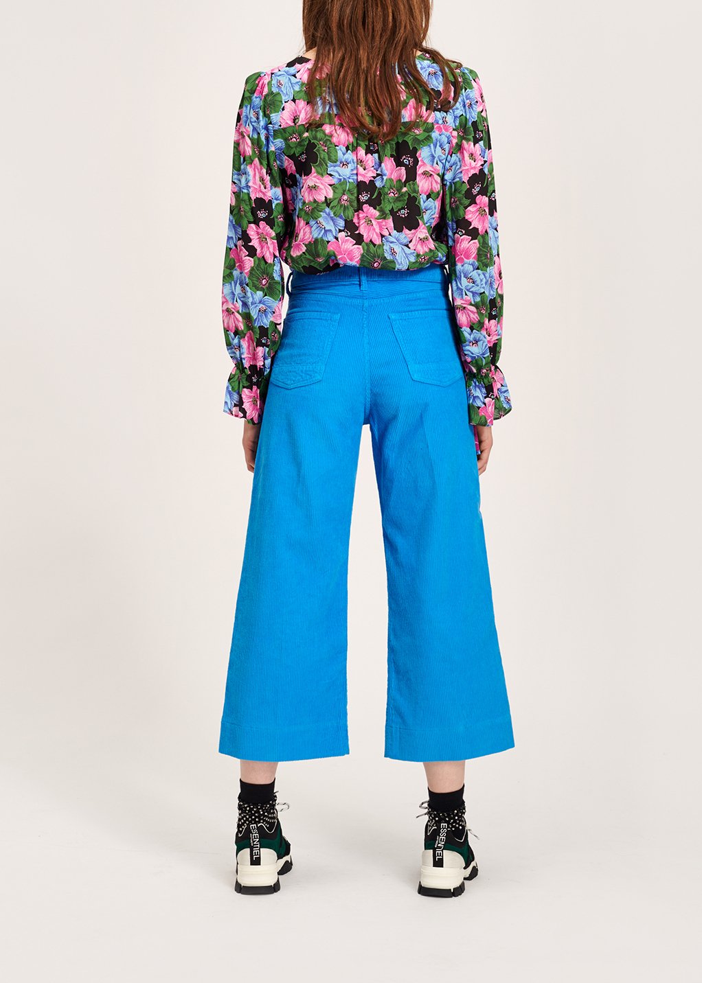 Hemelsblauwe cropped katoen-corduroy broek met wijde pijpen RE—SSENTIEL tweedehands photo 7