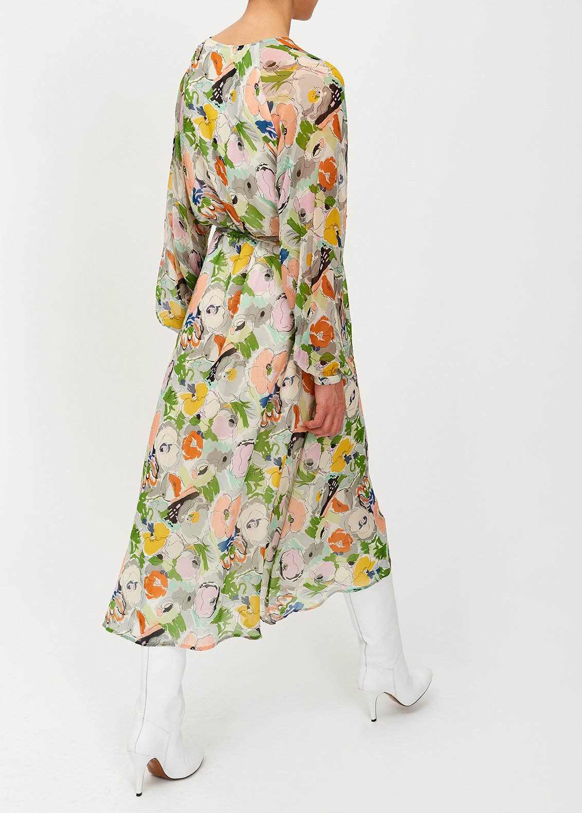 Robe évasée fleurie multicolore à  manches transparentes RE—SSENTIEL seconde main photo 4