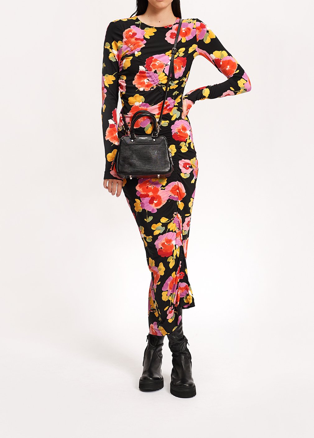 Zwarte midi-jurk met bloemenprint RE—SSENTIEL tweedehands photo 7
