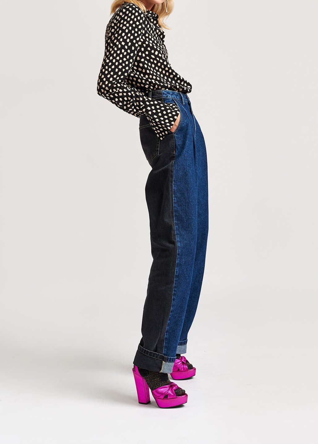 Two-tone cotton high-waisted jeans RE—SSENTIEL second-hand photo 3