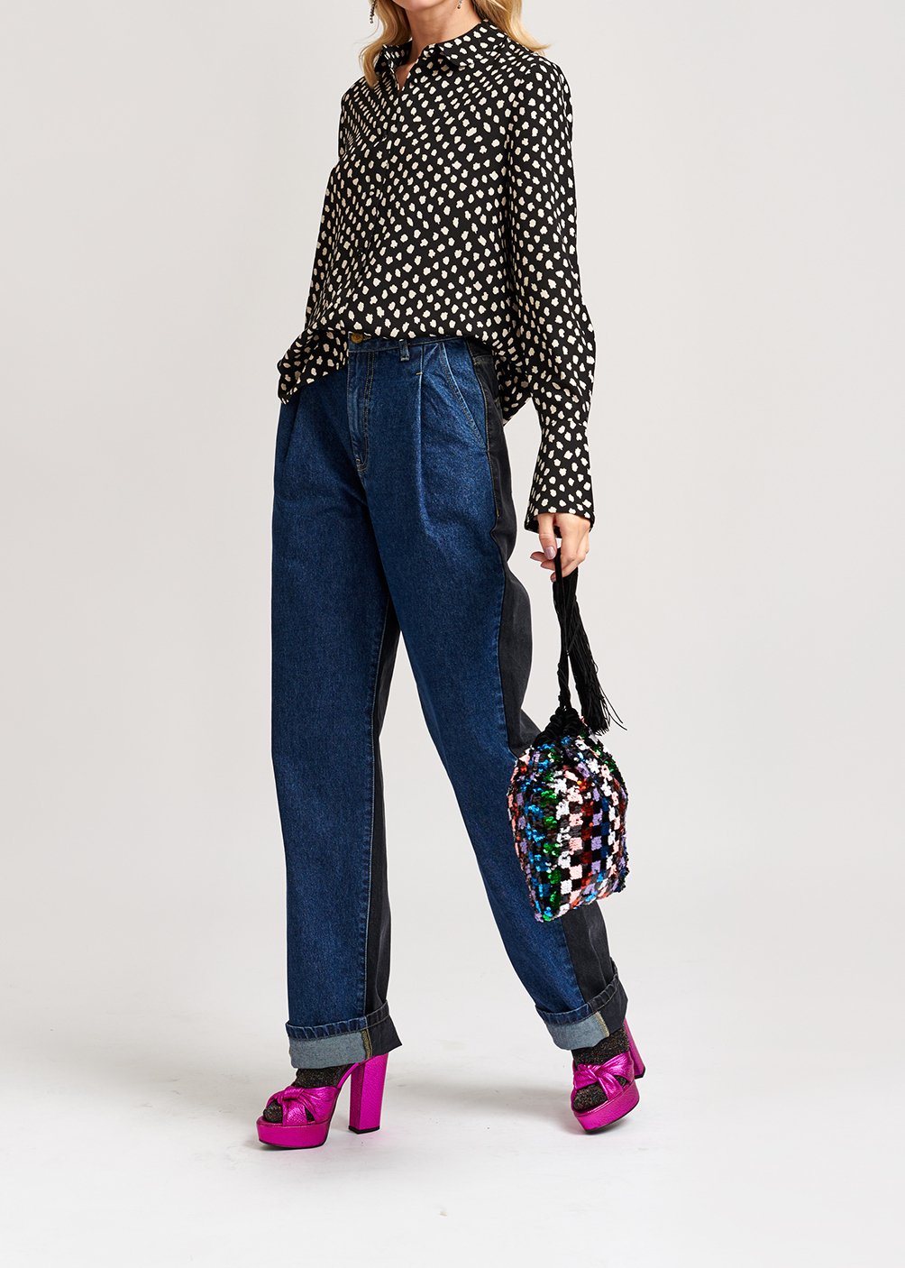 Two-tone cotton high-waisted jeans RE—SSENTIEL second-hand photo 4