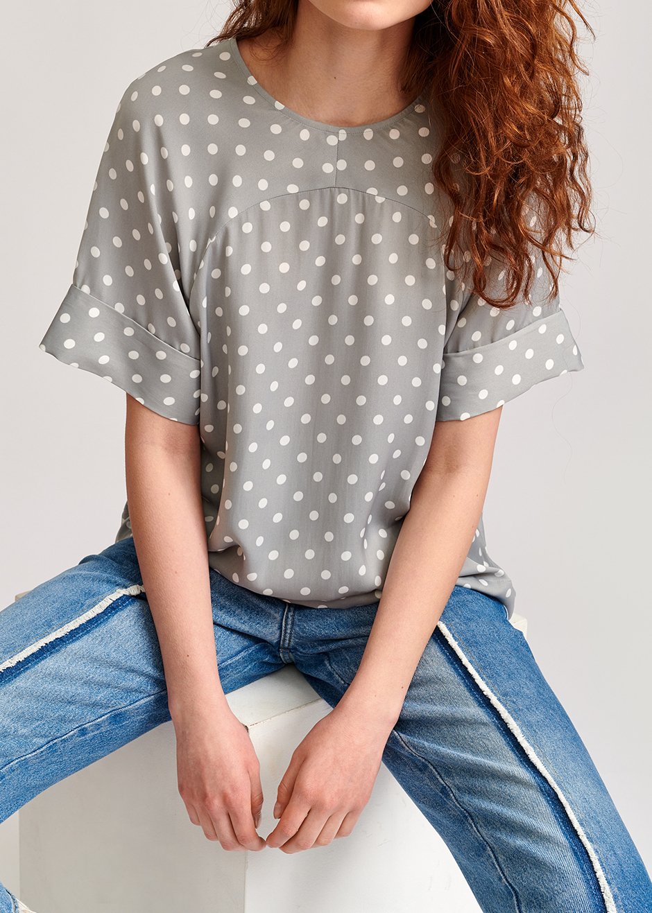 Grey polka dot top RE—SSENTIEL second-hand photo 4
