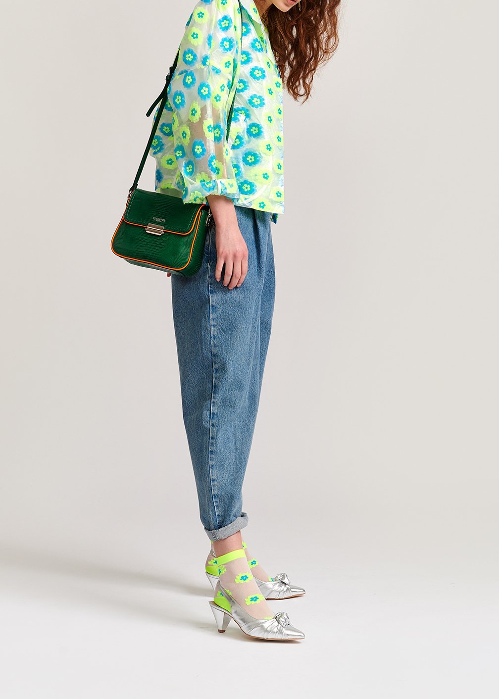Veste transparente à  fleurs vert fluo et bleu RE—SSENTIEL seconde main photo 4