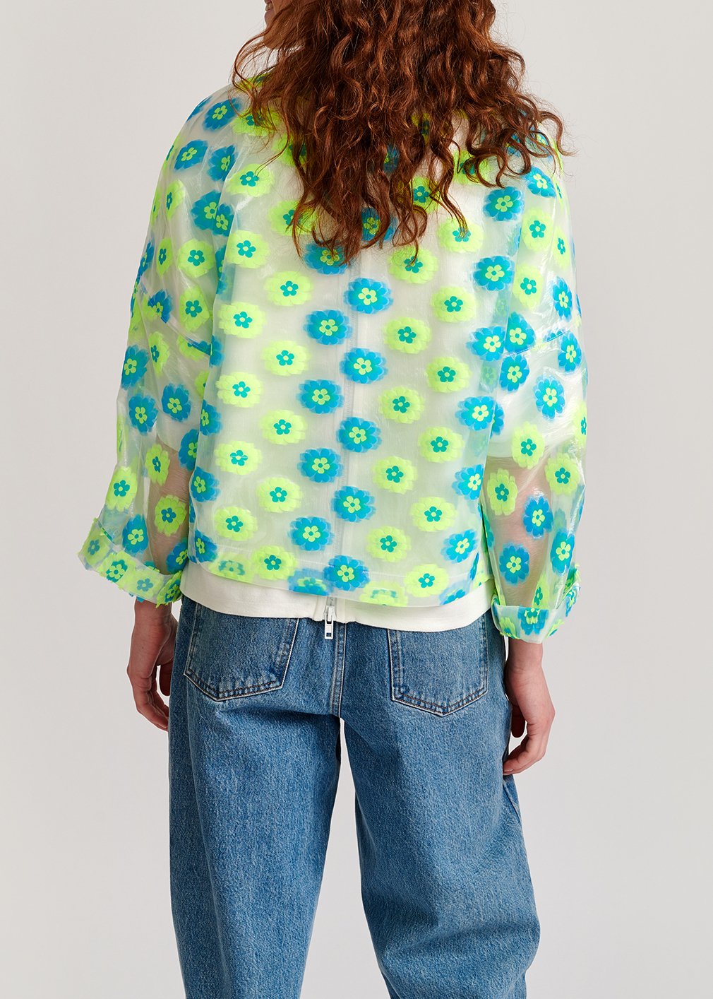 Veste transparente à  fleurs vert fluo et bleu RE—SSENTIEL seconde main photo 5