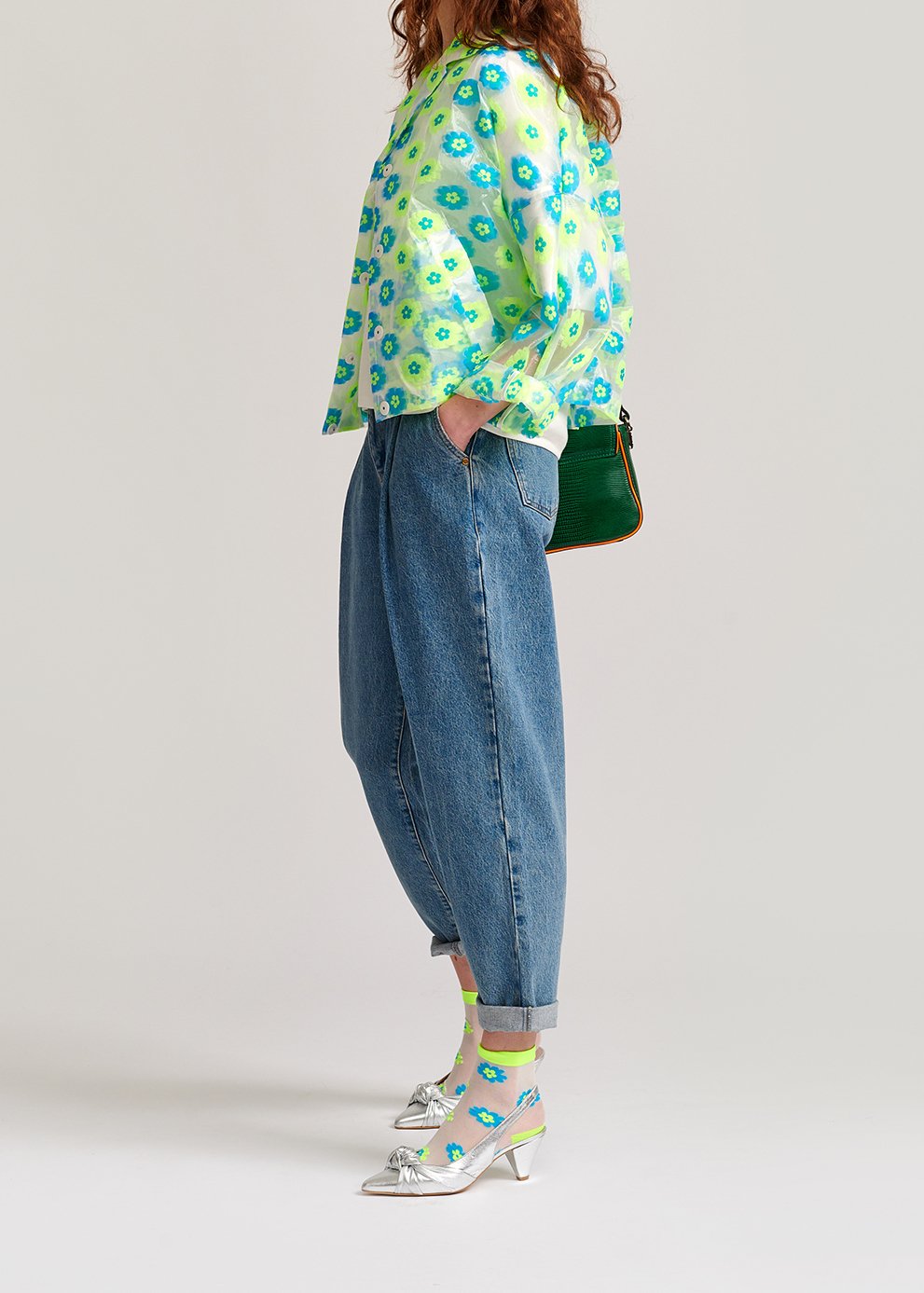 Veste transparente à  fleurs vert fluo et bleu RE—SSENTIEL seconde main photo 7