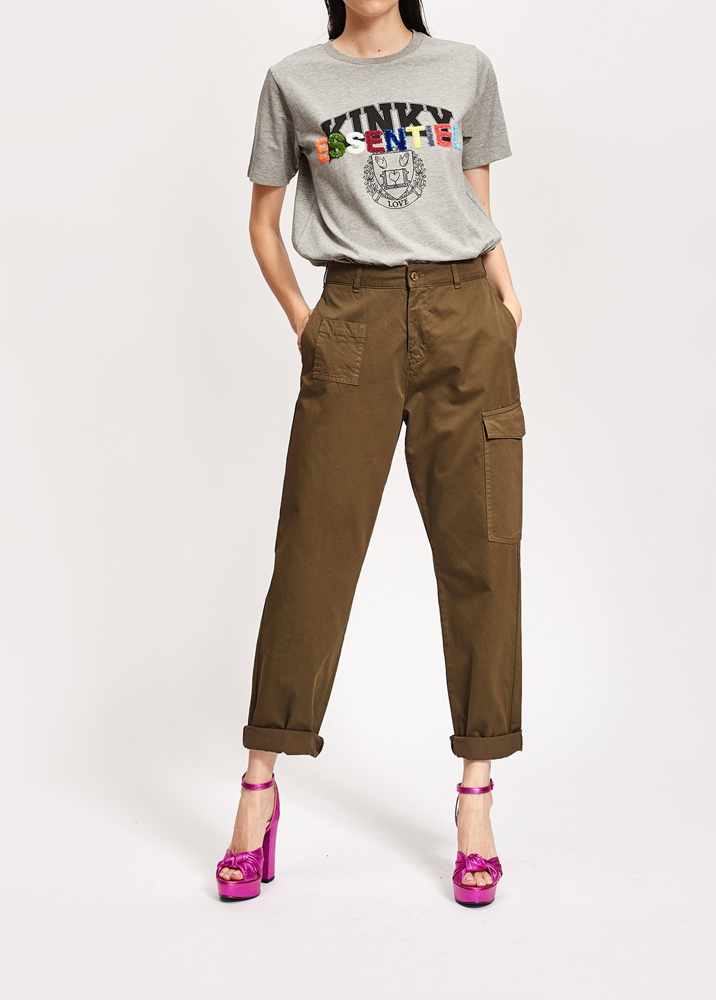 Pantalon treillis vert armé en coton RE—SSENTIEL seconde main photo 3