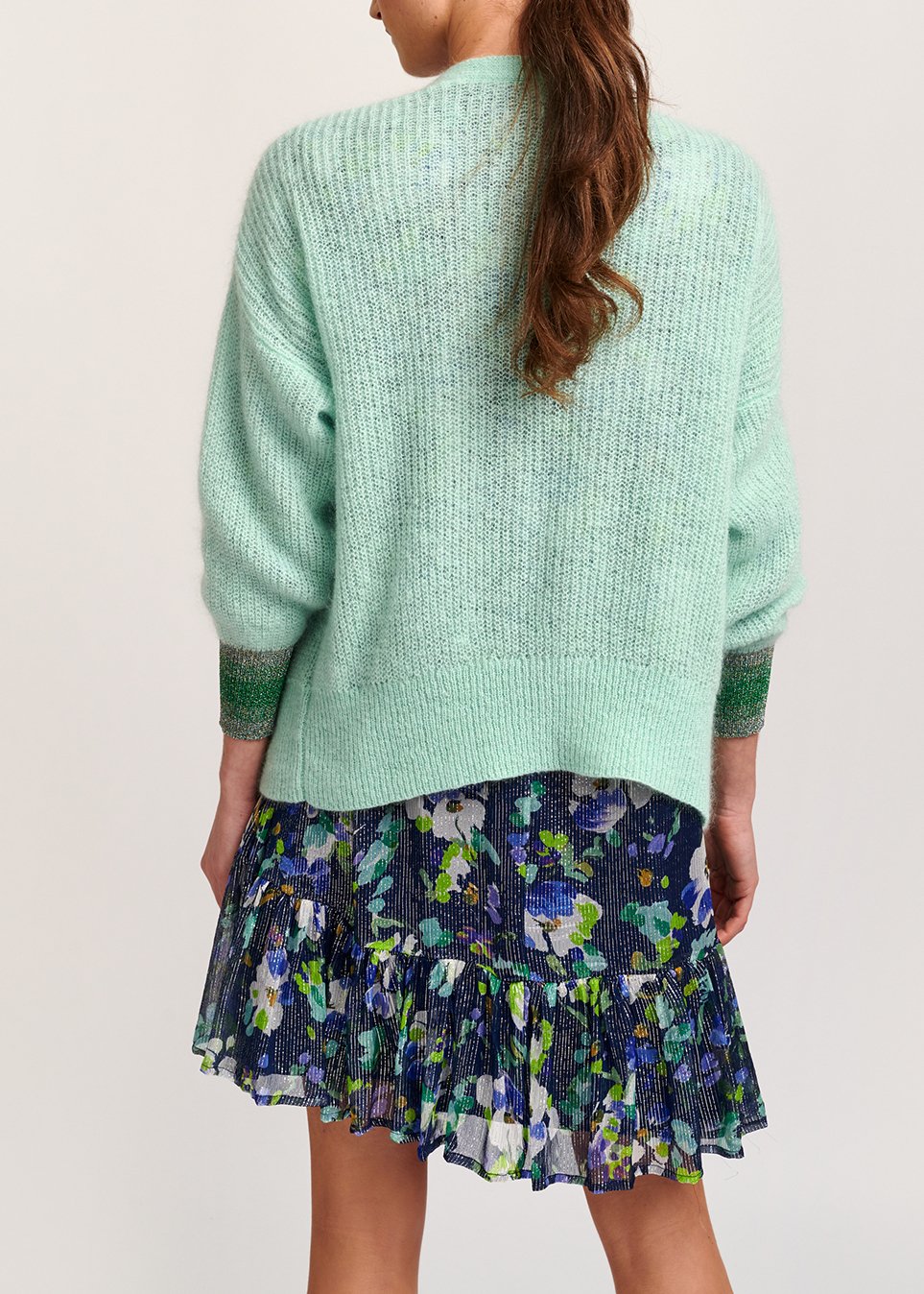 Muntgroene mohairmix cardigan met metallic manchetten RE—SSENTIEL tweedehands photo 4