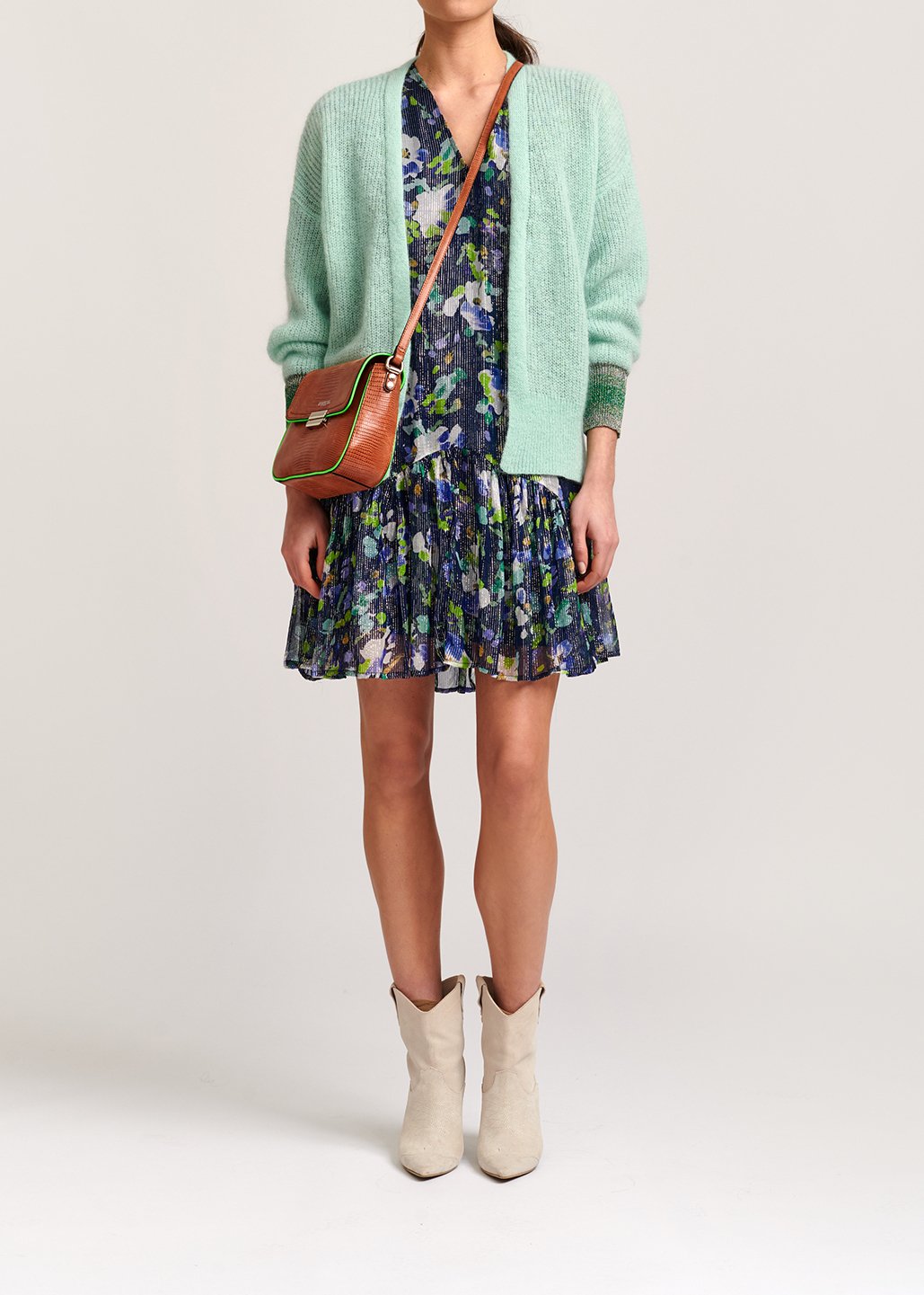 Muntgroene mohairmix cardigan met metallic manchetten RE—SSENTIEL tweedehands photo 6