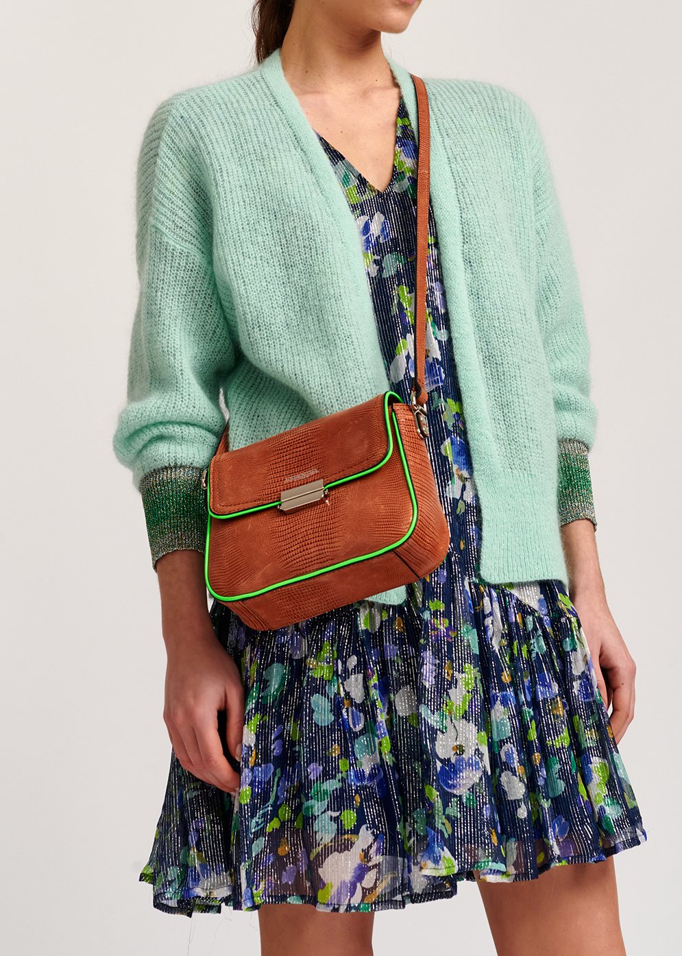 Muntgroene mohairmix cardigan met metallic manchetten RE—SSENTIEL tweedehands photo 7