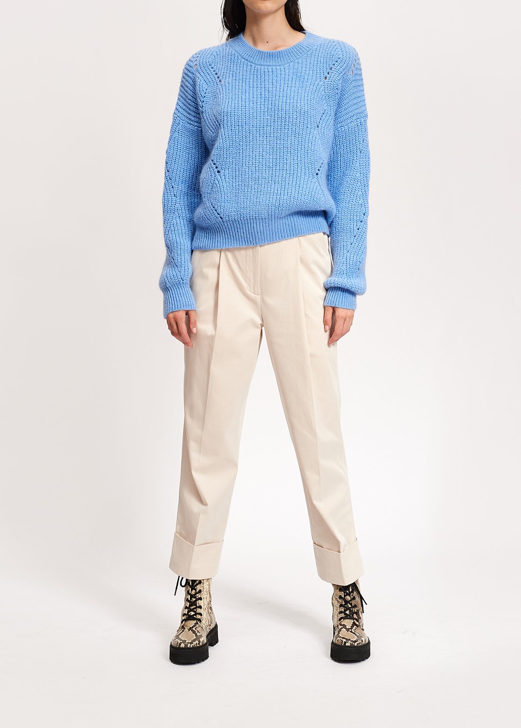 Pull côtelé bleu pà¢le en mélange de mohair RE—SSENTIEL seconde main photo 5