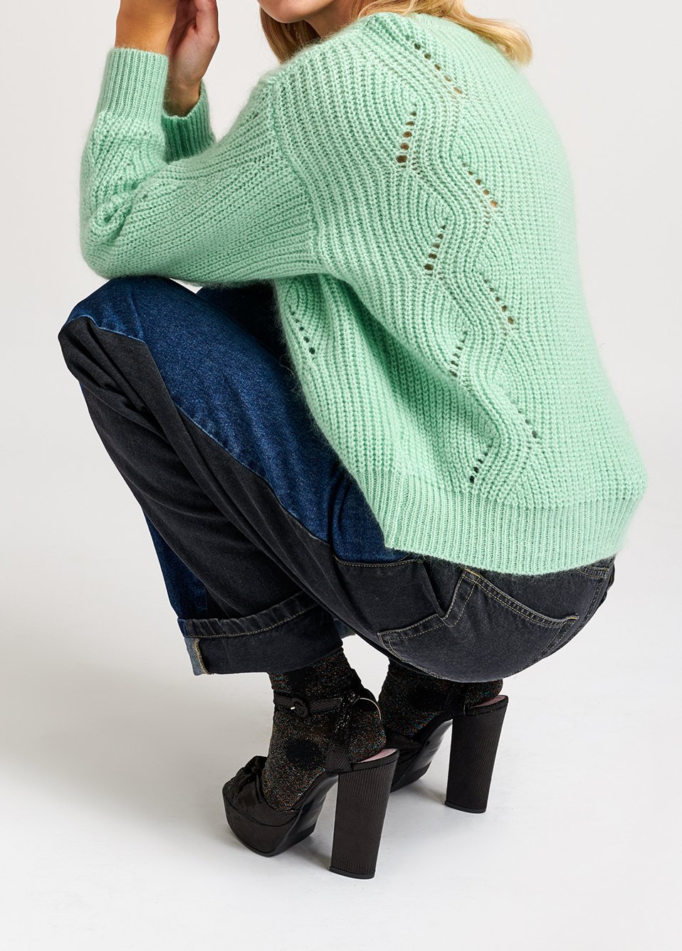 Mint green ribbed mohair-blend sweater RE—SSENTIEL second-hand photo 4