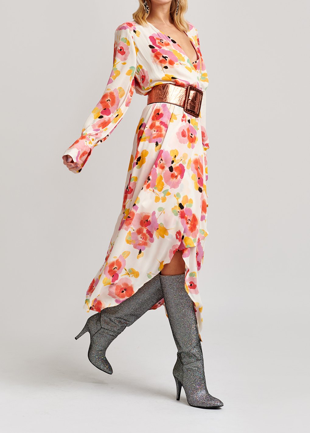 Robe midi blanc cassé à  imprimé floral RE—SSENTIEL seconde main photo 3