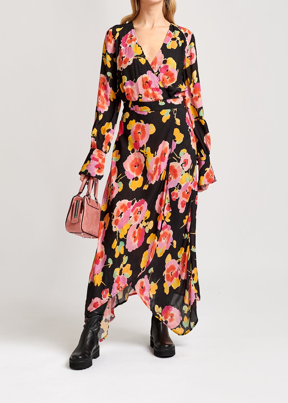 Robe midi noire à  imprimé floral RE—SSENTIEL seconde main photo 3