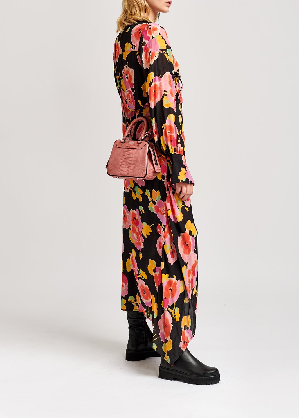 Robe midi noire à  imprimé floral RE—SSENTIEL seconde main photo 4