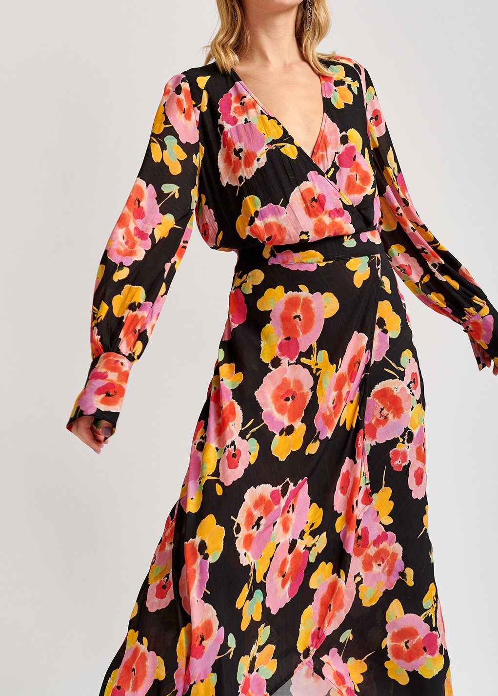 Robe midi noire à  imprimé floral RE—SSENTIEL seconde main photo 7