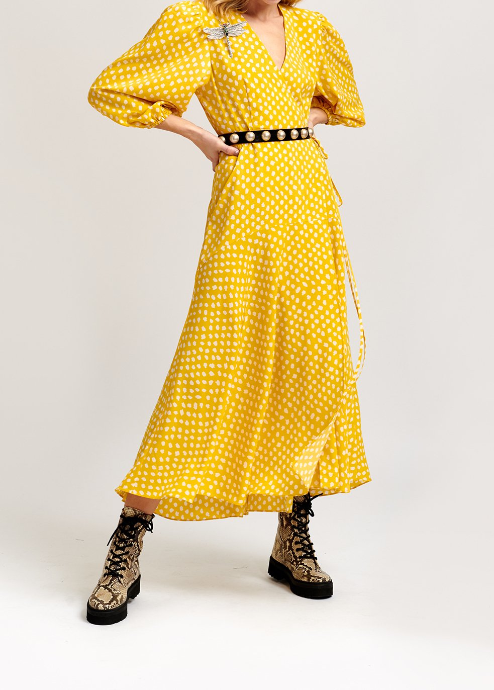 Robe maxi cache-coeur jaune à  pois RE—SSENTIEL seconde main photo 3