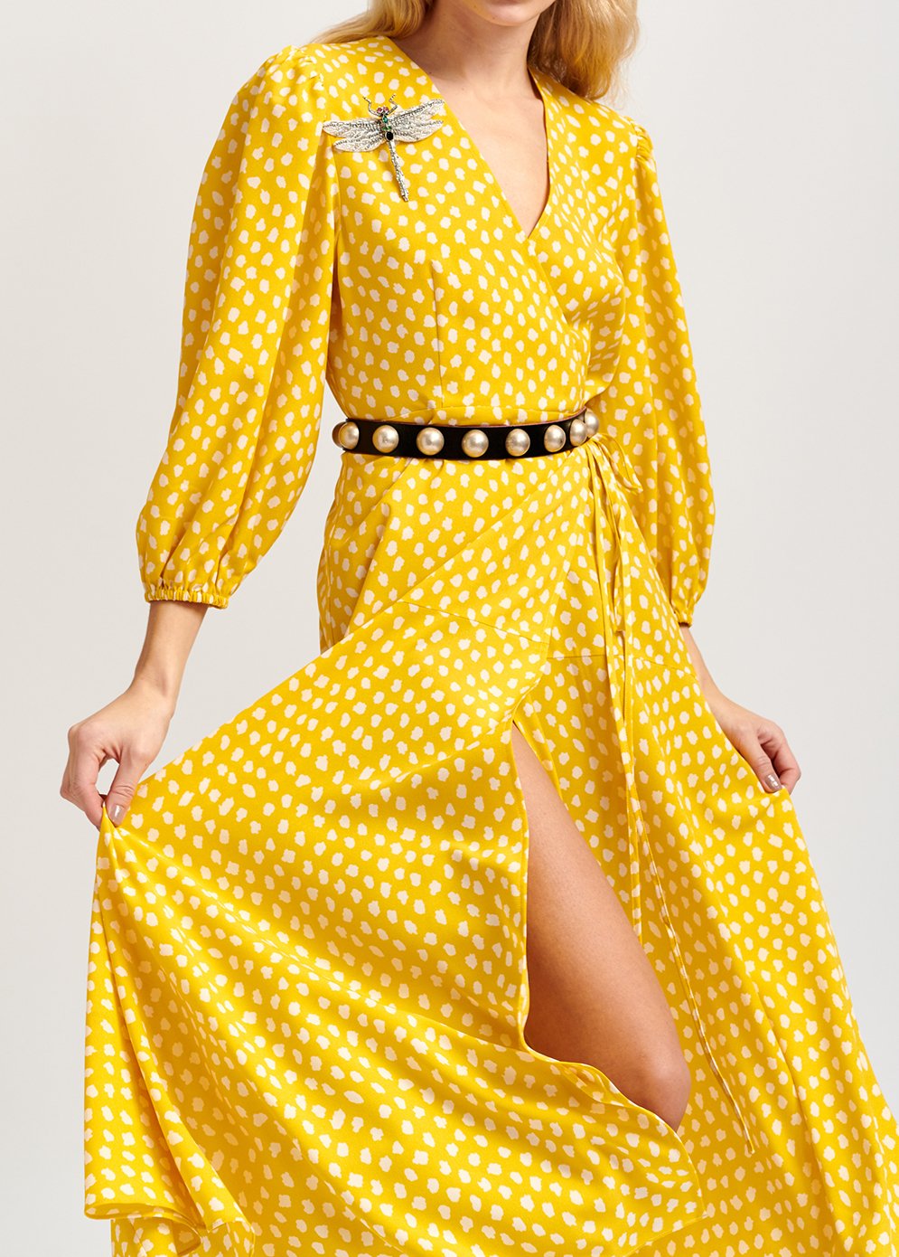 Robe maxi cache-coeur jaune à  pois RE—SSENTIEL seconde main photo 4