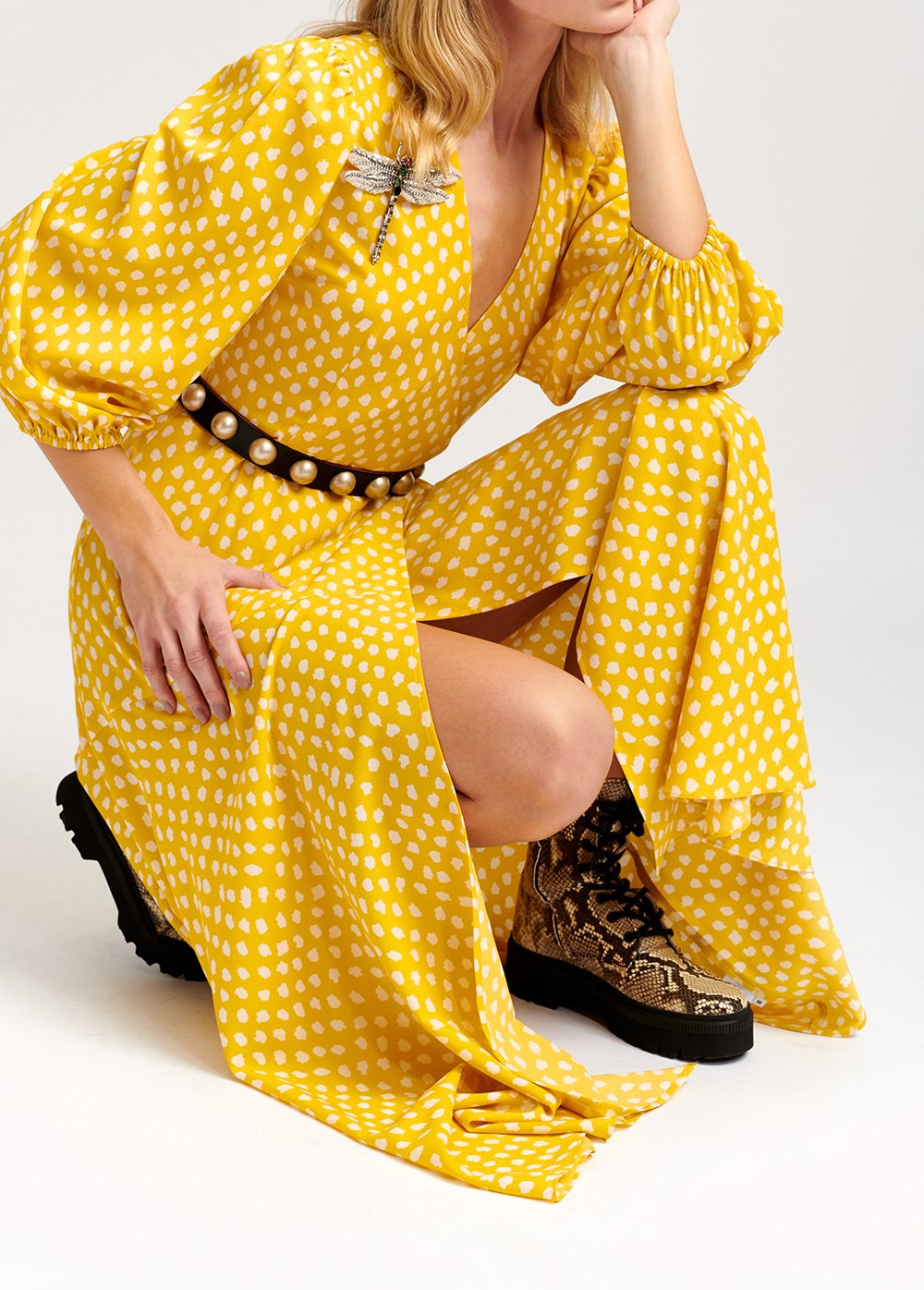 Robe maxi cache-coeur jaune à  pois RE—SSENTIEL seconde main photo 6