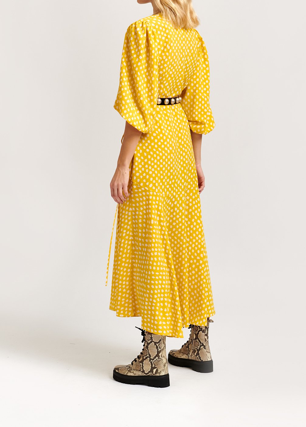Robe maxi cache-coeur jaune à  pois RE—SSENTIEL seconde main photo 7