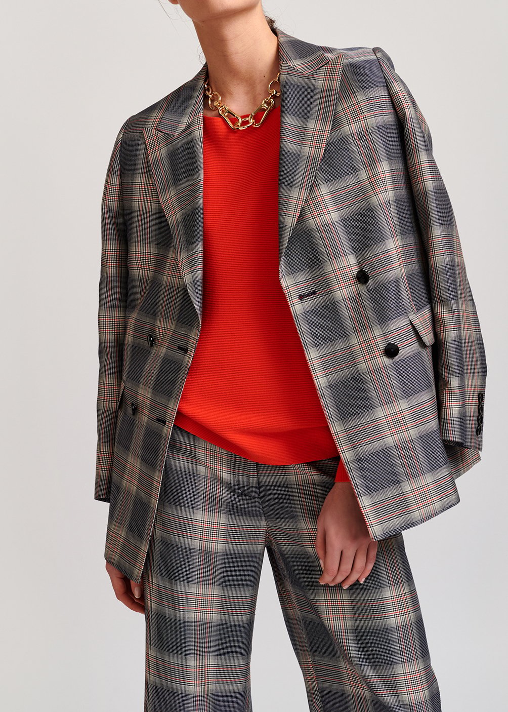 Grey plaid double-breasted blazer RE—SSENTIEL second-hand photo 3