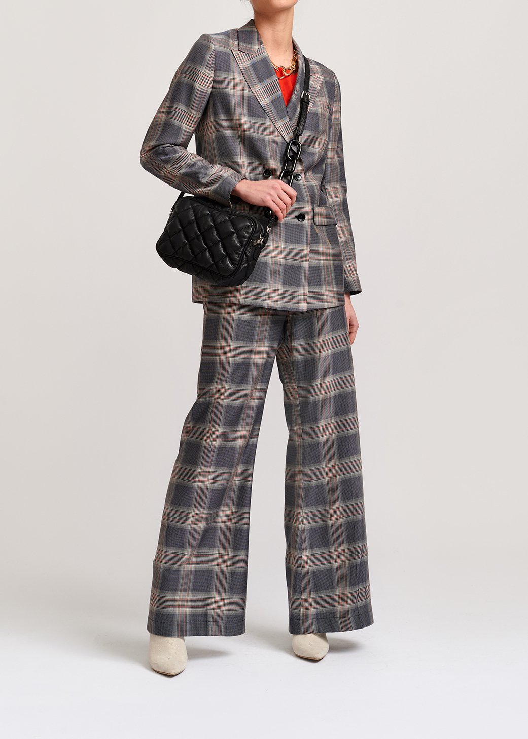 Grey plaid double-breasted blazer RE—SSENTIEL second-hand photo 4