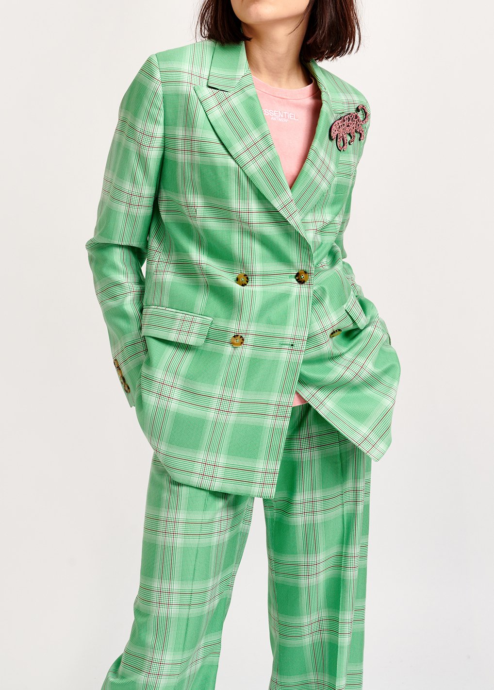 Green plaid double-breasted blazer RE—SSENTIEL second-hand photo 3