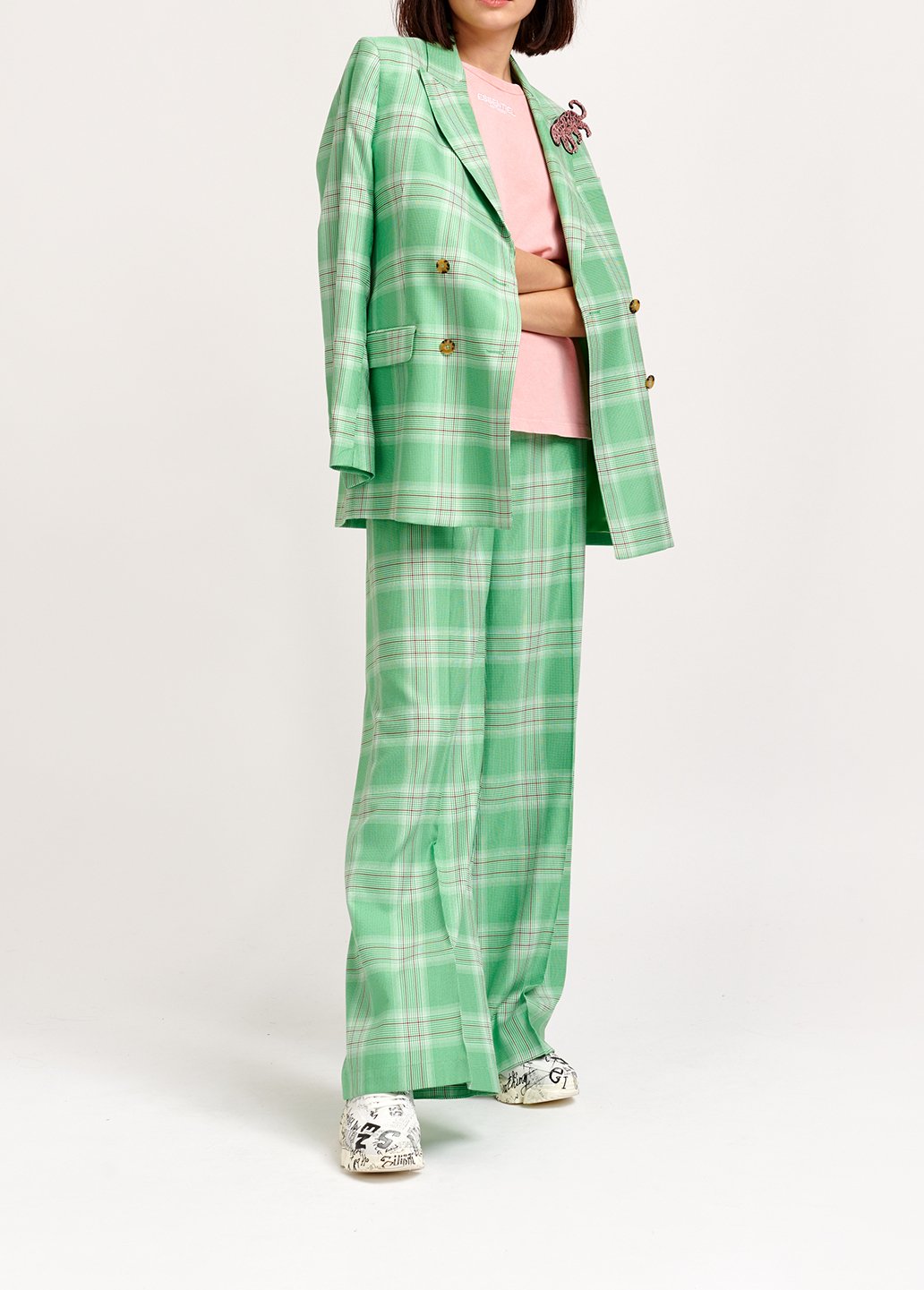 Green plaid double-breasted blazer RE—SSENTIEL second-hand photo 4