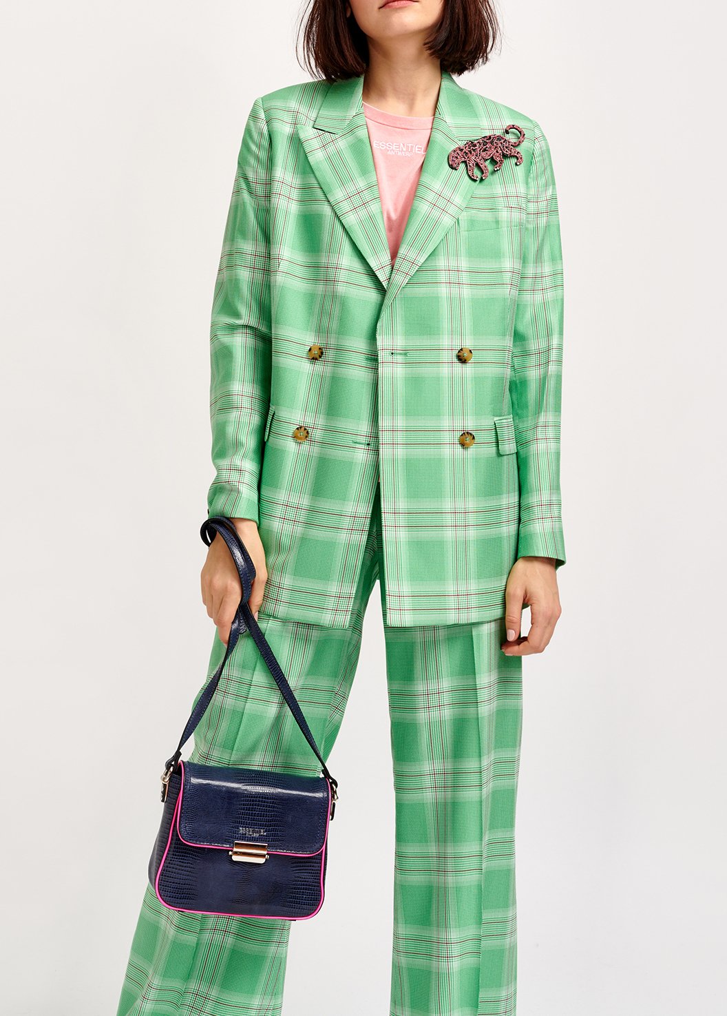 Green plaid double-breasted blazer RE—SSENTIEL second-hand photo 8