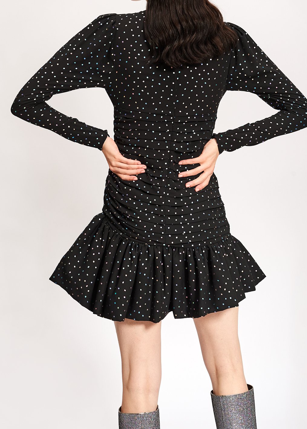 Zwarte mini-jurk met holografische stippen RE—SSENTIEL tweedehands photo 6