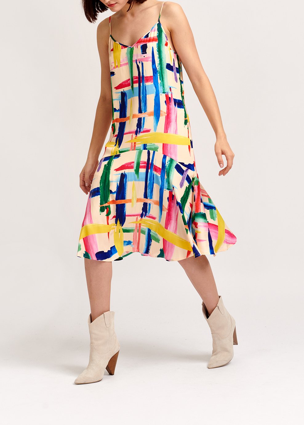 Robe midi à  rayures graphiques multicolores RE—SSENTIEL seconde main photo 3