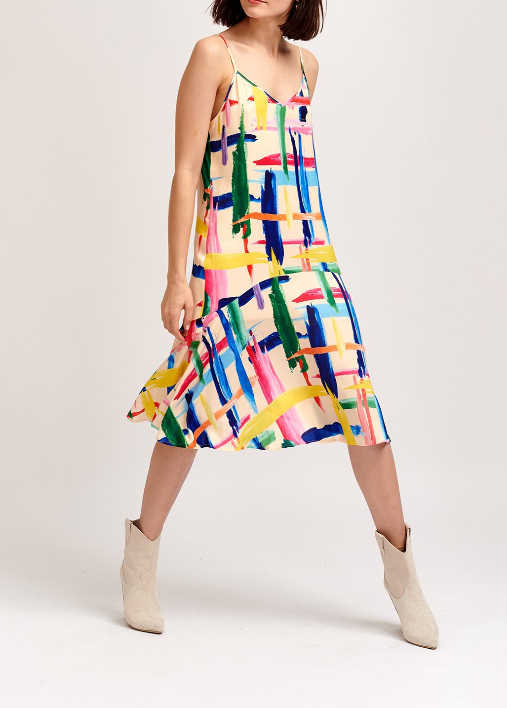 Robe midi à  rayures graphiques multicolores RE—SSENTIEL seconde main photo 5