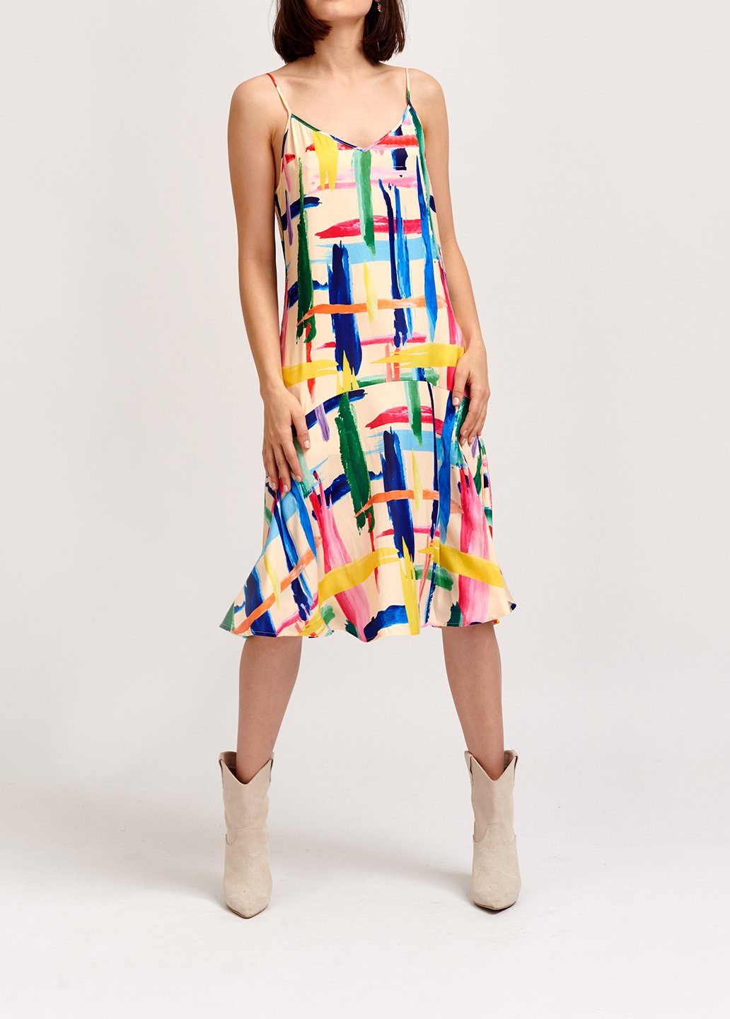 Robe midi à  rayures graphiques multicolores RE—SSENTIEL seconde main photo 6