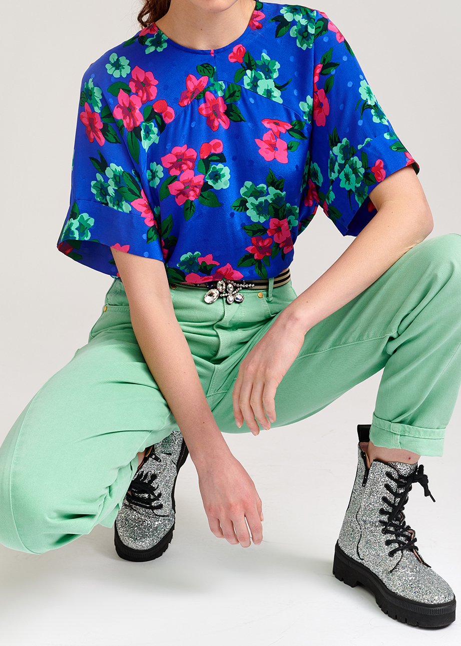 Blue floral and polka dot silk top RE—SSENTIEL second-hand photo 3