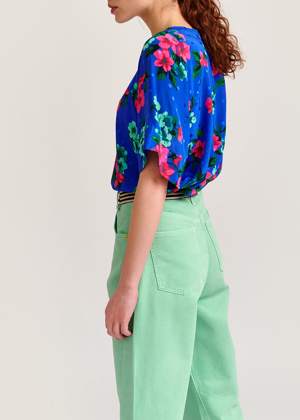 Blue floral and polka dot silk top RE—SSENTIEL second-hand photo 4