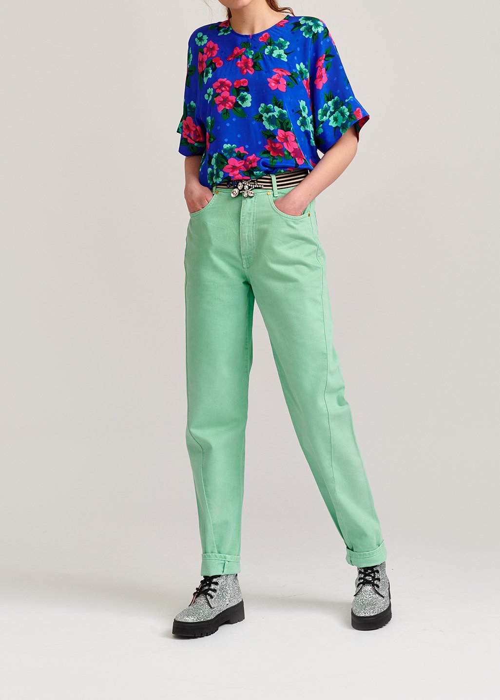 Blue floral and polka dot silk top RE—SSENTIEL second-hand photo 6