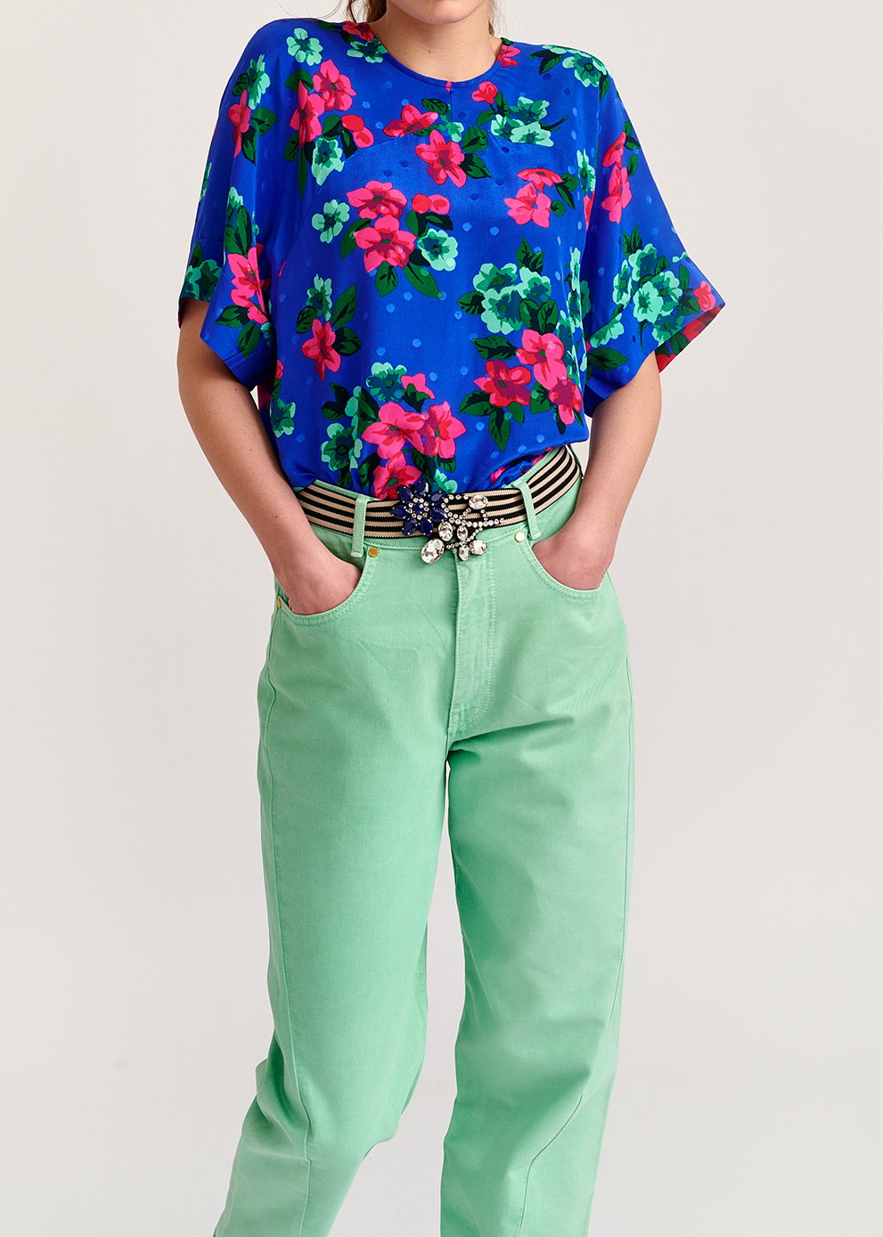 Blue floral and polka dot silk top RE—SSENTIEL second-hand photo 7