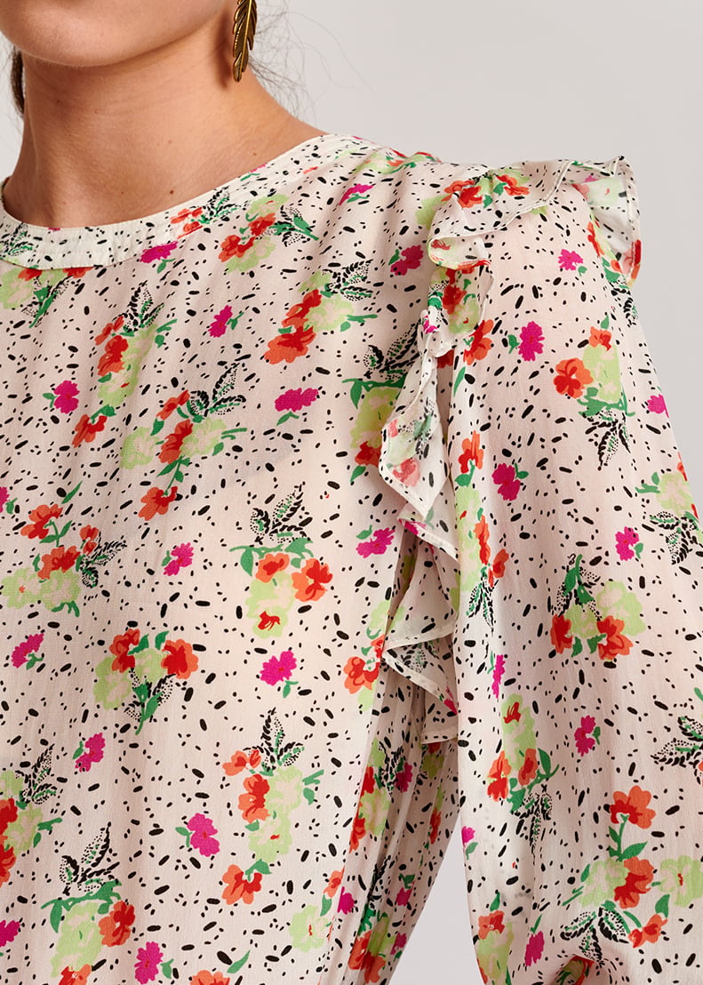 Gebroken witte top met ruches en bloemenprint RE—SSENTIEL tweedehands photo 3