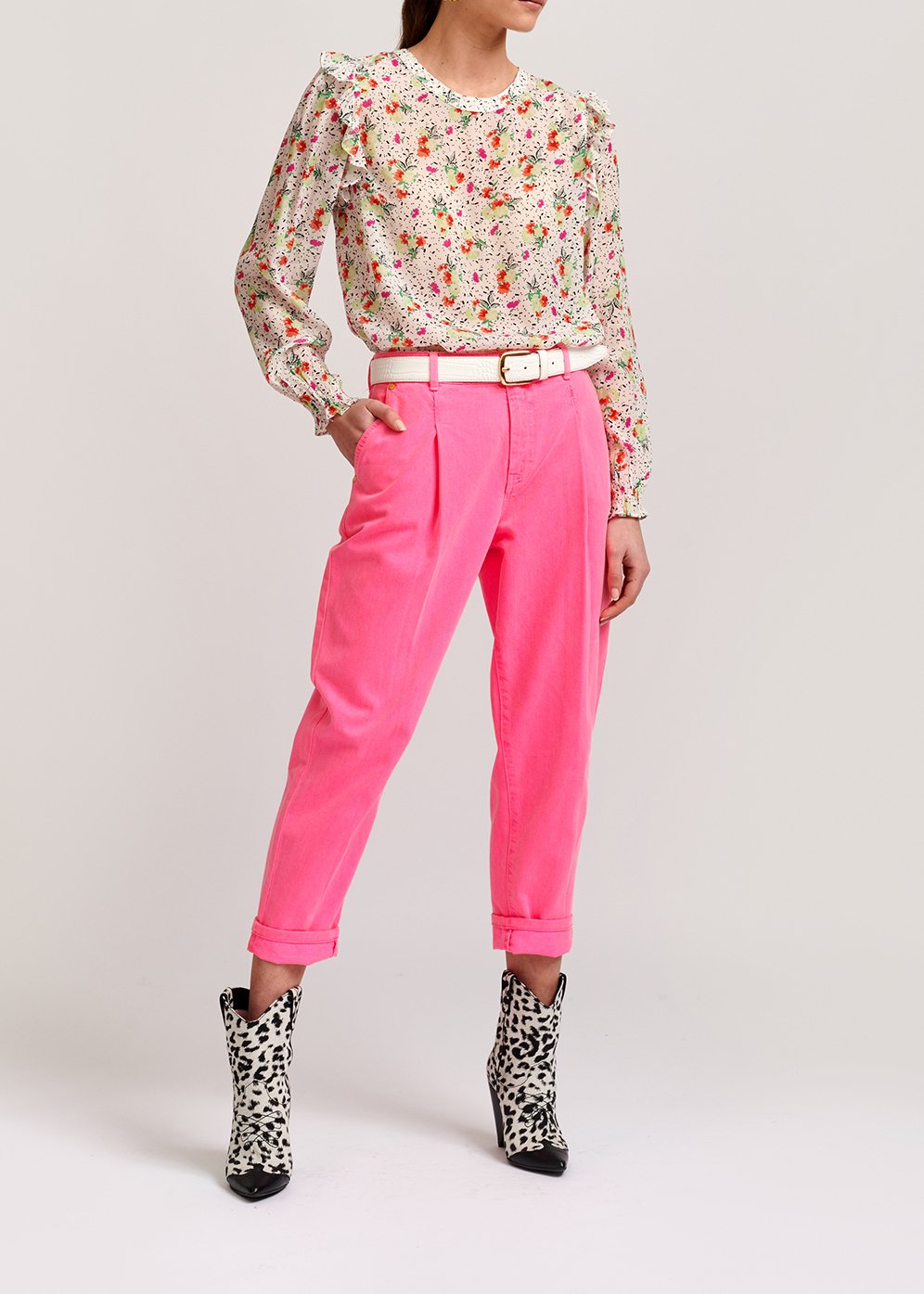 Gebroken witte top met ruches en bloemenprint RE—SSENTIEL tweedehands photo 5
