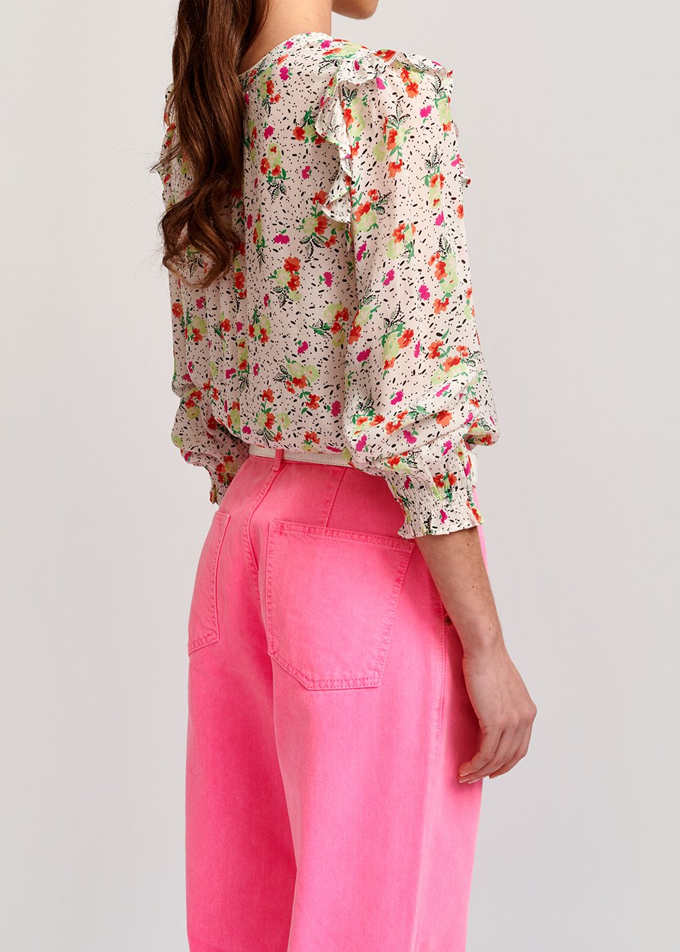 Gebroken witte top met ruches en bloemenprint RE—SSENTIEL tweedehands photo 6