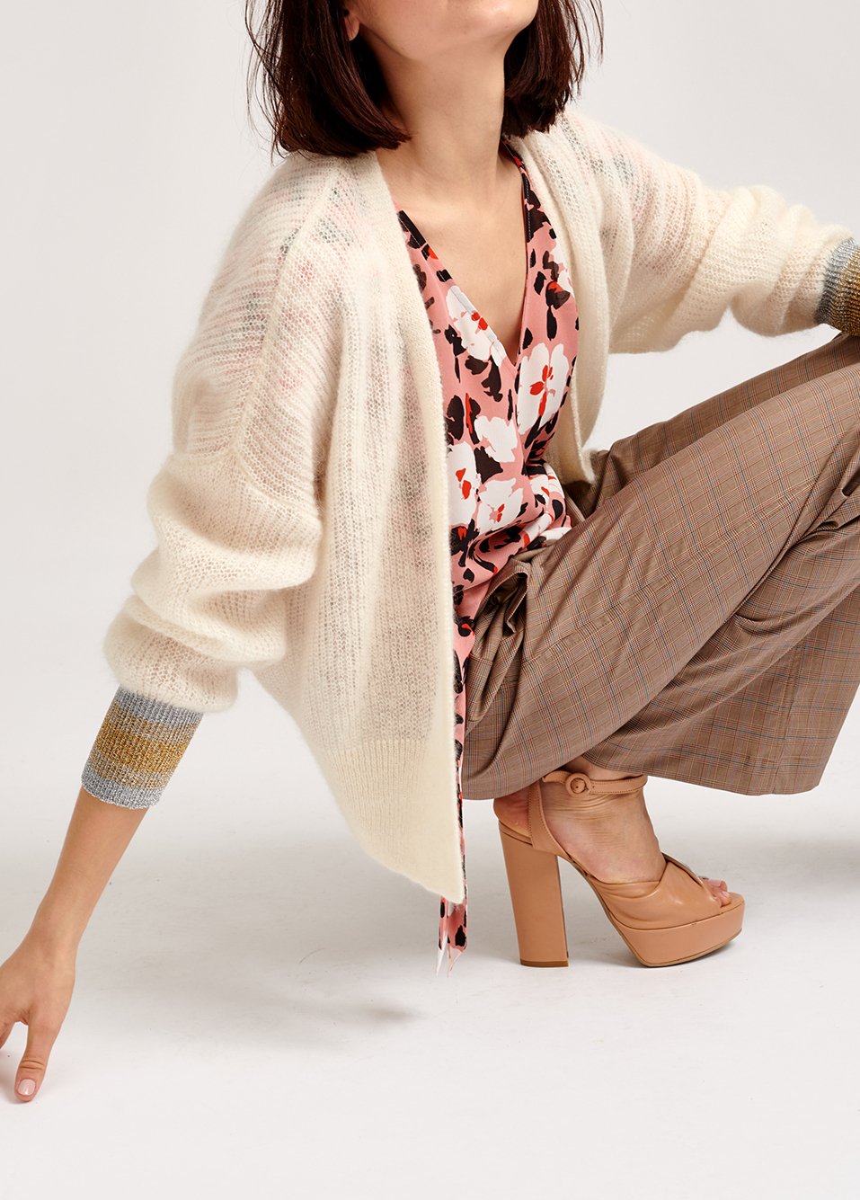 Pantalon de jogging beige au motif tartan RE—SSENTIEL seconde main photo 5