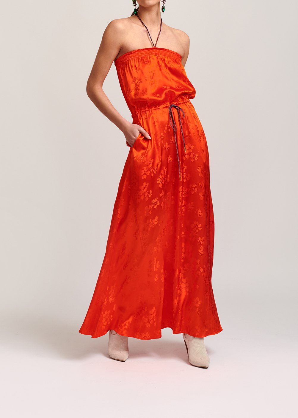 Robe maxi en jacquard orange à  fleurs RE—SSENTIEL seconde main photo 3