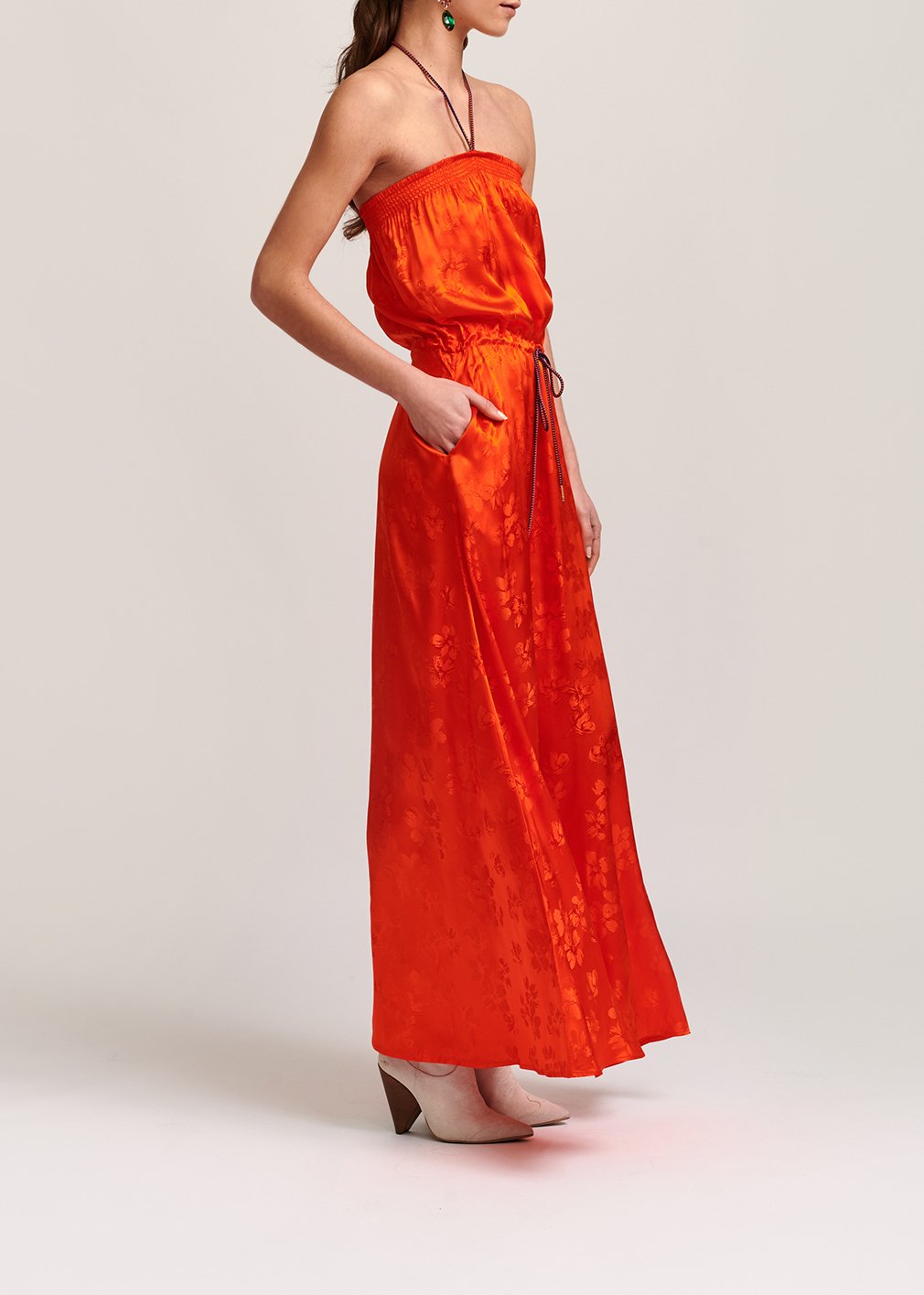 Robe maxi en jacquard orange à  fleurs RE—SSENTIEL seconde main photo 6