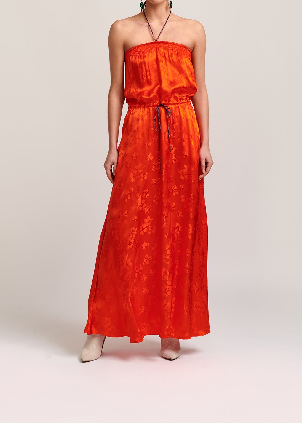 Robe maxi en jacquard orange à  fleurs RE—SSENTIEL seconde main photo 7