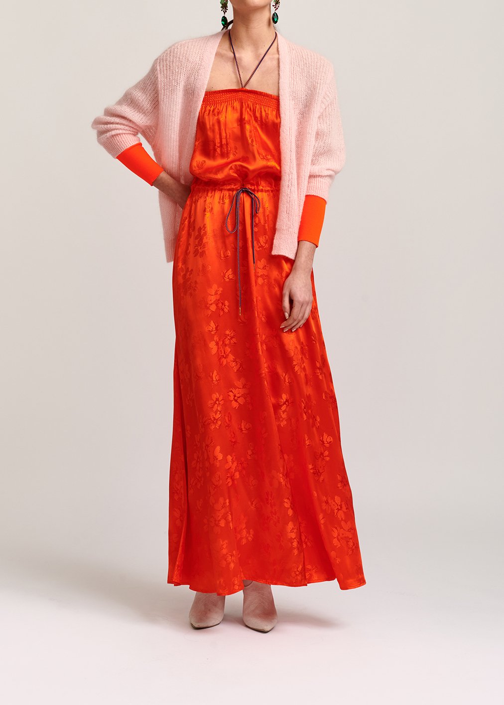 Robe maxi en jacquard orange à  fleurs RE—SSENTIEL seconde main photo 8