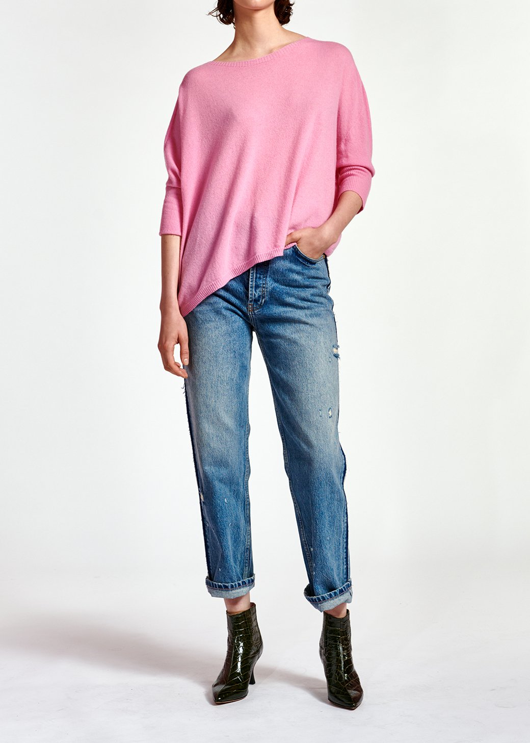 Dark blue distressed high-rise jeans RE—SSENTIEL second-hand photo 3