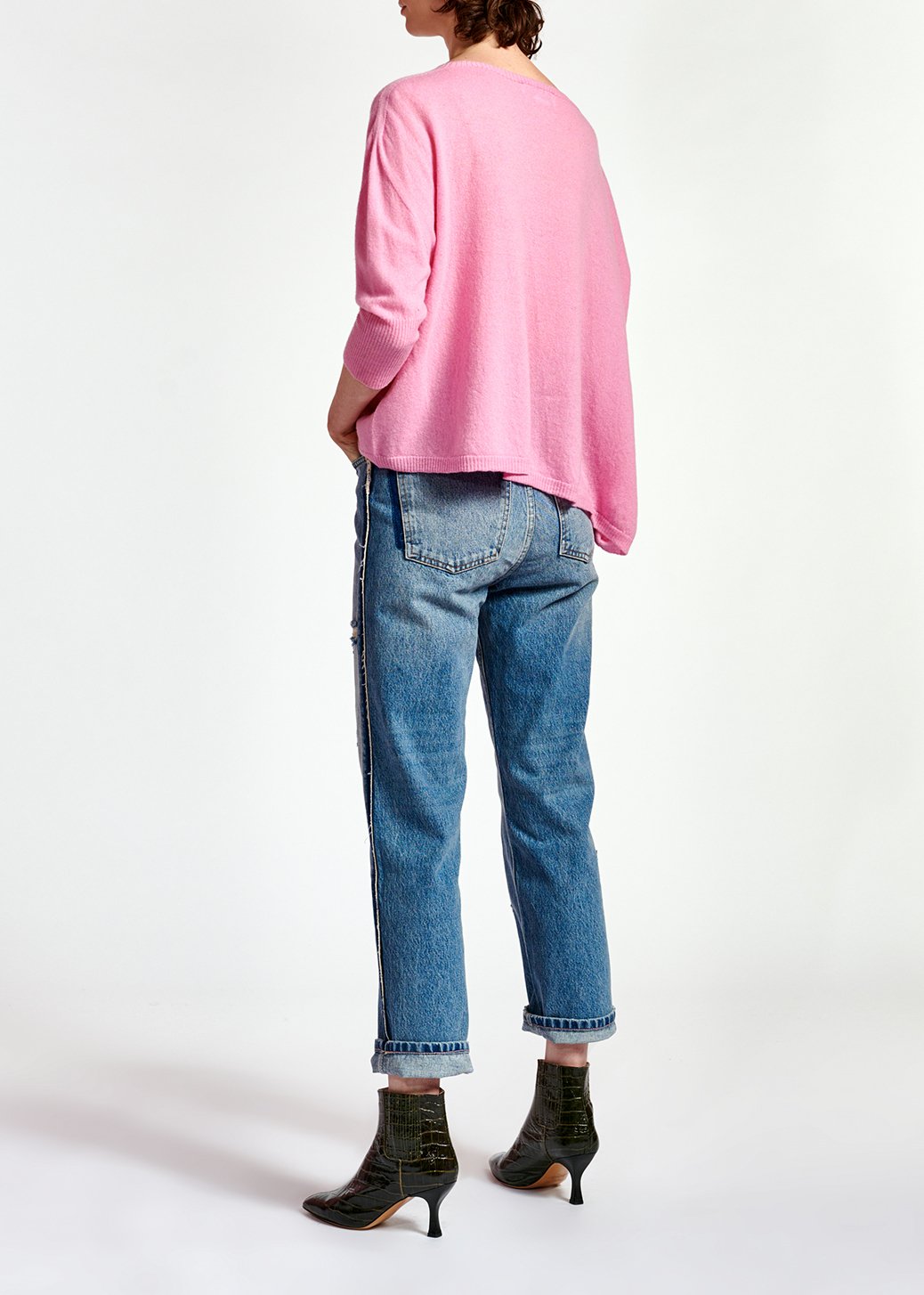 Dark blue distressed high-rise jeans RE—SSENTIEL second-hand photo 4