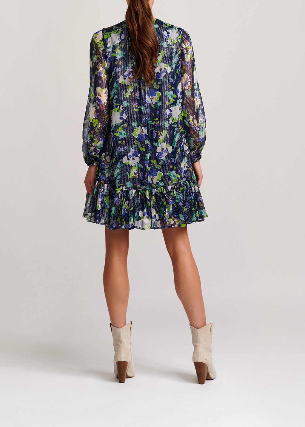Robe trapèze bleu foncé à  imprimé floral RE—SSENTIEL seconde main photo 5
