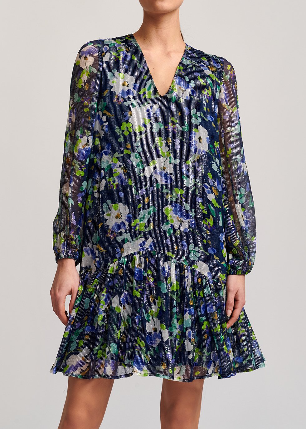 Robe trapèze bleu foncé à  imprimé floral RE—SSENTIEL seconde main photo 6