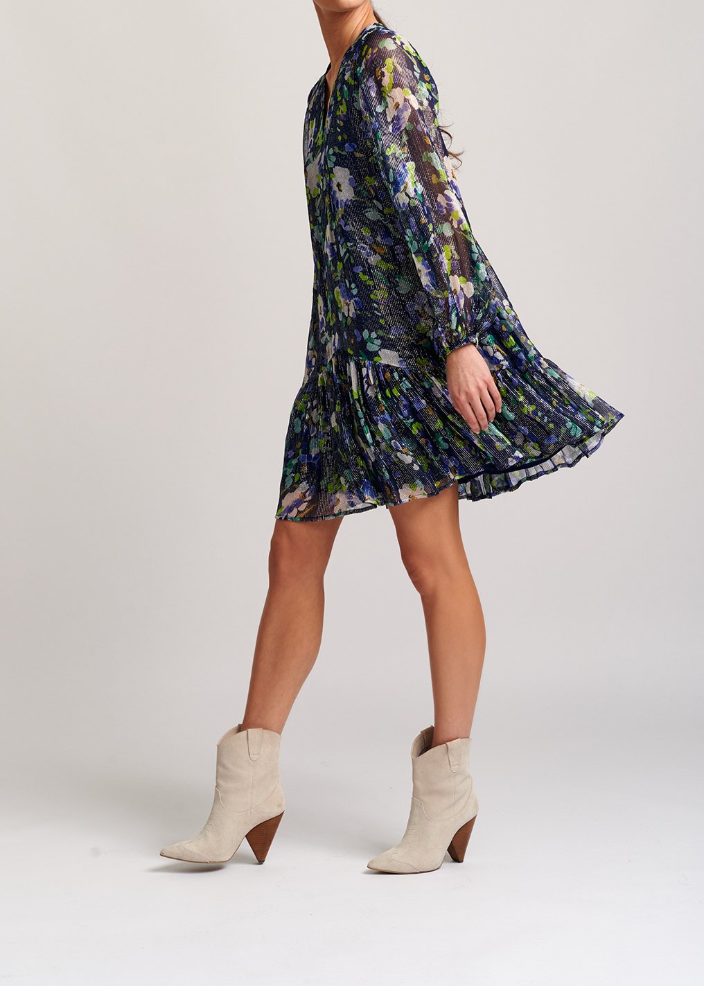 Robe trapèze bleu foncé à  imprimé floral RE—SSENTIEL seconde main photo 7